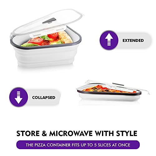 GOCHA Gadgets, Pizza Microwavable Storage Container – Reusable, Expandable & Collapsible with 5 Trays to Organize & Save Space - BPA Free, Microwave & Dishwasher Safe (White)