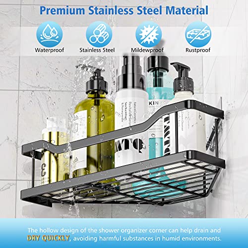 EACONPT Shower Caddy 5-Pack, Triangle-shaped Large Capacity Corner Shower Caddy with Extra Adhesives and 8 Hooks, No-drill Rustproof Stainless Steel Shower Organizer for Bathroom&Kitchen, Black