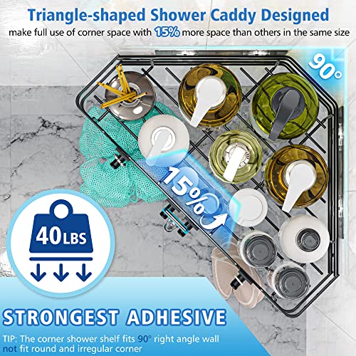 EACONPT Shower Caddy 5-Pack, Triangle-shaped Large Capacity Corner Shower Caddy with Extra Adhesives and 8 Hooks, No-drill Rustproof Stainless Steel Shower Organizer for Bathroom&Kitchen, Black