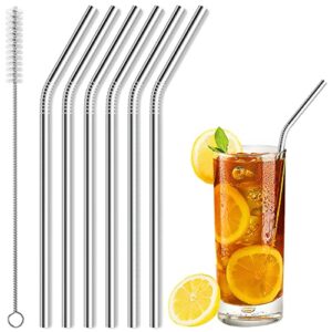 acerich set of 6 stainless steel straws, reusable metal straws for 30 oz & 20 oz tumblers cups mugs cold beverage, free cleaning brush included