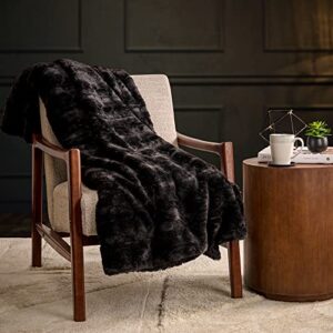 extra warm faux fur throw blanket for couch & bed - super soft faux fur blanket & throw for sofa - black perfect double sided fluffy woven throw soft blanket