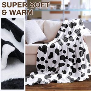 Cow Print Blanket Throws Flannel Fleece Soft Cozy Throw Blanket Fuzzy Warm Black White Cow Printed Blankets & Throws for Bedroom Living Room Sofa Couch 50"x60"