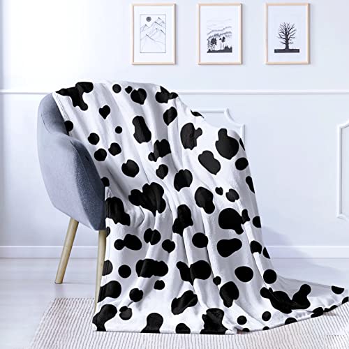 Cow Print Blanket Throws Flannel Fleece Soft Cozy Throw Blanket Fuzzy Warm Black White Cow Printed Blankets & Throws for Bedroom Living Room Sofa Couch 50"x60"