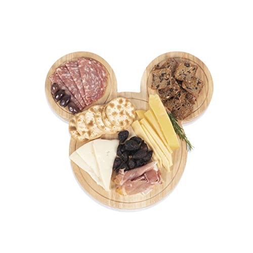 TOSCANA Disney Mickey Mouse Head Shaped Cheese Board and Knife Set, Charcuterie Board Set, Wood Cutting Board with Cheese Knives, (Parawood)