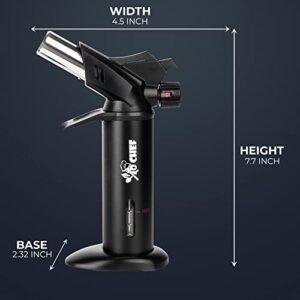 Eagle RX Crème Brûlée Torch – Safest Kitchen Food Torch – Safety Switch, Hand Shield, Fuel Gauge, Ergonomic Matte Black Grip – Culinary Butane Blow Torch 2,370°F – 2 Cans Included by Jo Chef