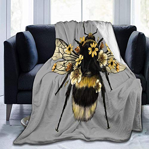 JOOCAR Flannel Throw Blanket Cute Fluffy Bumblebee Insect Bee Cozy&Soft Plush Blankets for Bed Couch Living Room Sofa Chair