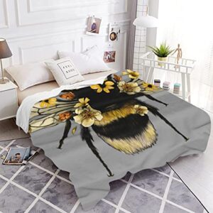 JOOCAR Flannel Throw Blanket Cute Fluffy Bumblebee Insect Bee Cozy&Soft Plush Blankets for Bed Couch Living Room Sofa Chair