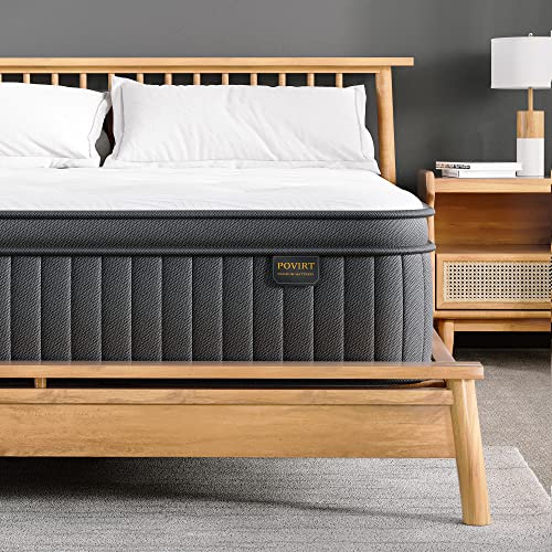 Povirt Twin Mattress, 12 Inch Innerspring Hybrid Mattress in a Box, 7-Zone Support Cool Twin Bed Mattress with Breathable Soft Knitted Fabric Cover for Pressure Relief, Medium Firm, 100-Night Trial