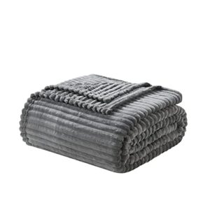 nestl grey fleece blanket – bed blankets queen size, lightweight fuzzy blanket, super soft blanket, queen size blanket for bed, cut plush blanket, 90 x 90 inches warm cozy queen blanket