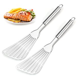 2-piece cualork fish spatula, upgrade metal spatula, big size spatula stainless steel, premium kitchen spatula set, thickness blade spatulas turner for cooking, flipping, turning, frying and grilling