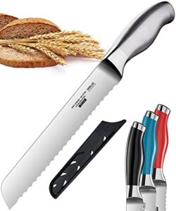 orblue serrated bread knife with upgraded stainless steel razor sharp wavy edge width - bread cutter ideal for slicing homemade bread, bagels, cake (8-inch blade with 5-inch handle)