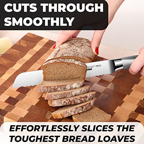 Orblue Serrated Bread Knife with Upgraded Stainless Steel Razor Sharp Wavy Edge Width - Bread Cutter Ideal for Slicing Homemade Bread, Bagels, Cake (8-Inch Blade with 5-Inch Handle)