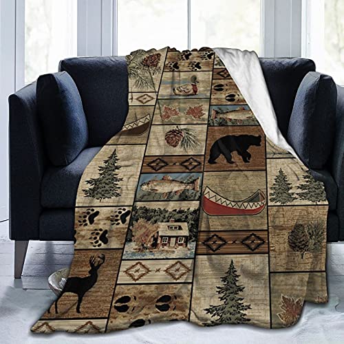 Rustic Cabin Wild Lodge Check Plaid Pattern Flannel Fluffy Full Fleece Throw Blanket Queen King Size Comforter Plush Soft Cozy Quilt Nursery Bedding Decor Bedroom Decorations Wearable