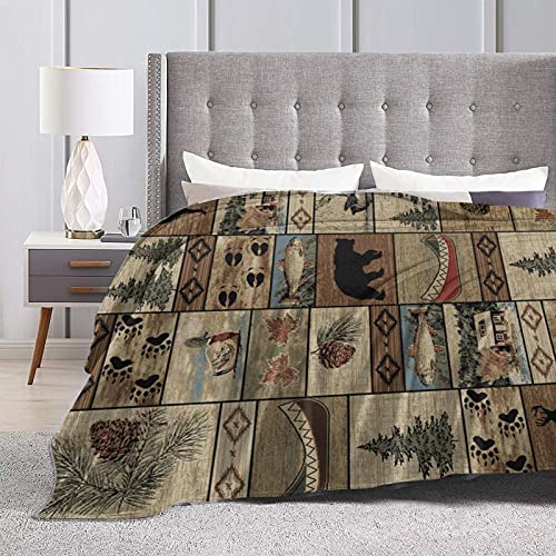 Rustic Cabin Wild Lodge Check Plaid Pattern Flannel Fluffy Full Fleece Throw Blanket Queen King Size Comforter Plush Soft Cozy Quilt Nursery Bedding Decor Bedroom Decorations Wearable