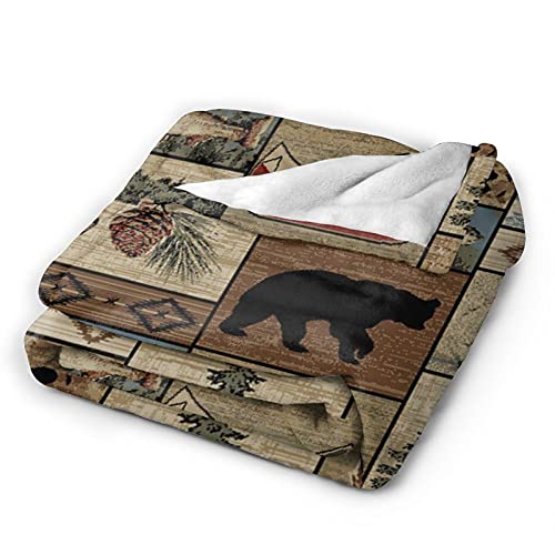 Rustic Cabin Wild Lodge Check Plaid Pattern Flannel Fluffy Full Fleece Throw Blanket Queen King Size Comforter Plush Soft Cozy Quilt Nursery Bedding Decor Bedroom Decorations Wearable