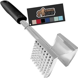 gorilla grip heavy duty meat tenderizer, oversized kitchen mallet, soft grip handle, tool maximizes food flavor, spiked side tenderizes, flat smooth flattens steak, pound beef, commercial grade, black