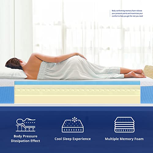 Olee Sleep 10 Inch Ventilated Gel Infused Memory Foam Mattress, CertiPUR-US® Certified, Blue, Queen