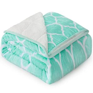 sted sherpa fleece weighted blanket 15lbs, moroccan pattern ultra-soft warm sherpa with premium ceramic beads to relieve stress, individual use on couch bed teal 60"×80" 15 lbs
