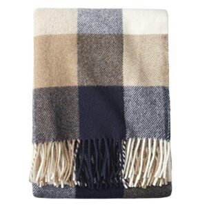 pendleton ecowise easy care throw with fringe navy/camel