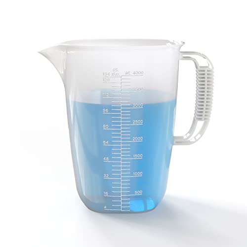 1 Gallon Measuring Pitcher-Convenient Conversion Chart,134oz Extra Large Plastic Measuring Cup-Strong Food Grade Material,Graduated Mixing Pitcher Great for Lawn,Pool Chemicals, Motor Oil and Fluids