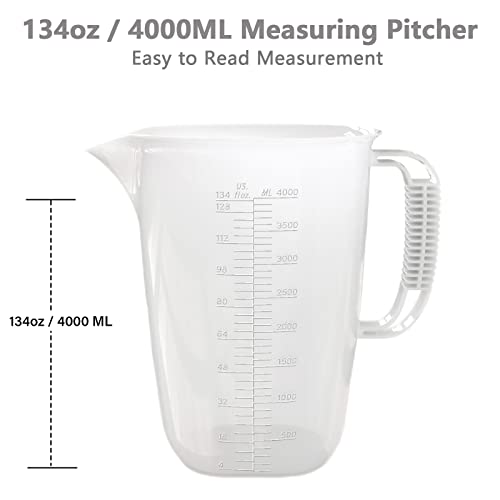 1 Gallon Measuring Pitcher-Convenient Conversion Chart,134oz Extra Large Plastic Measuring Cup-Strong Food Grade Material,Graduated Mixing Pitcher Great for Lawn,Pool Chemicals, Motor Oil and Fluids
