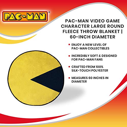 JUST FUNKY Pac-Man Video Game Large Fleece Throw Blanket | Official Pac-Man Character Throw Blanket | Collectible Video Game Throw Blanket | Measures 60 Inches in Diameter