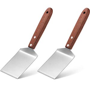 2 pieces small brownie cookie spatula metal stainless steel spatula with wooden handle heavy duty spatula for kitchen cooking chef baking scraper turner, 2.5 x 8.2 inch1