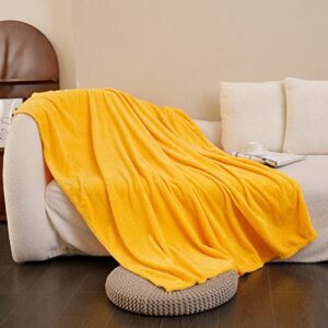 u uqui fleece blanket queen size yellow lightweight super soft cozy luxury bed blanket microfiber dual sided throw blanket fit couch sofa thick blanket, yellow 90"x90"
