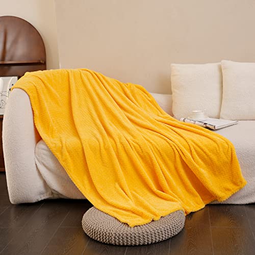 U UQUI Fleece Blanket Queen Size Yellow Lightweight Super Soft Cozy Luxury Bed Blanket Microfiber Dual Sided Throw Blanket fit Couch Sofa Thick Blanket, Yellow 90"x90"