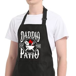 jpayxese grill aprons for men, dad apron for grilling bbq cooking, funny daddio of the patio apron with pockets, adjustable bib black aprons gifts for dad birthday fathers day