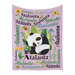 flowers and funny panda personalized blanket with name soft fleece throw blankets for men women birthday wedding gift 50x60 inch