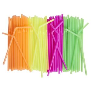 [500 pack] neon colored drinking straws - flexible, disposable kid friendly, assorted colors