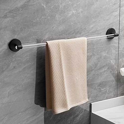 Bathroom Towel Bar 23.6 Inches Acrylic Shower Towel Rack for Bathroom Drill Free Bath Accessories Kitchen Towel Holder Wall Mounted Matte Black