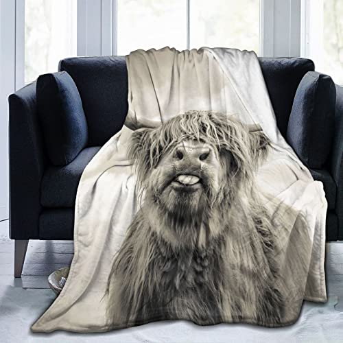 Highland Cow Blanket Cattle Cow Portrait Flannel Throw Blanket for Living Room Couch Bed Sofa Kids Adults All Seasons 50"x40"