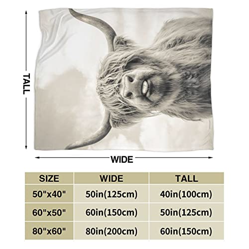 Highland Cow Blanket Cattle Cow Portrait Flannel Throw Blanket for Living Room Couch Bed Sofa Kids Adults All Seasons 50"x40"