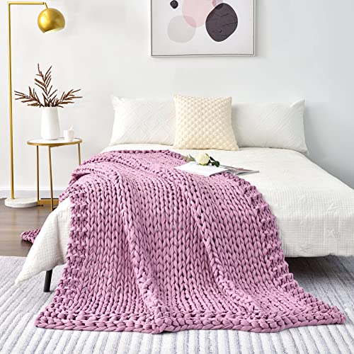 Alzoear Chunky Knitted Weighted Blanket Handmade Cotton Throw Blankets for Sleep Home Décor Filler Free Cozy for Bed Sofa(Light Purple,40''x60''-10lbs)