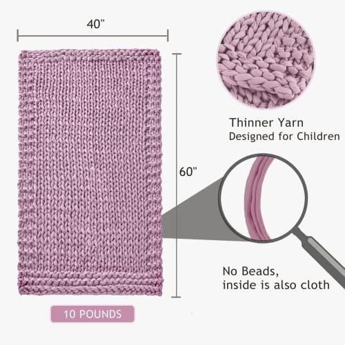 Alzoear Chunky Knitted Weighted Blanket Handmade Cotton Throw Blankets for Sleep Home Décor Filler Free Cozy for Bed Sofa(Light Purple,40''x60''-10lbs)