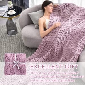 Alzoear Chunky Knitted Weighted Blanket Handmade Cotton Throw Blankets for Sleep Home Décor Filler Free Cozy for Bed Sofa(Light Purple,40''x60''-10lbs)