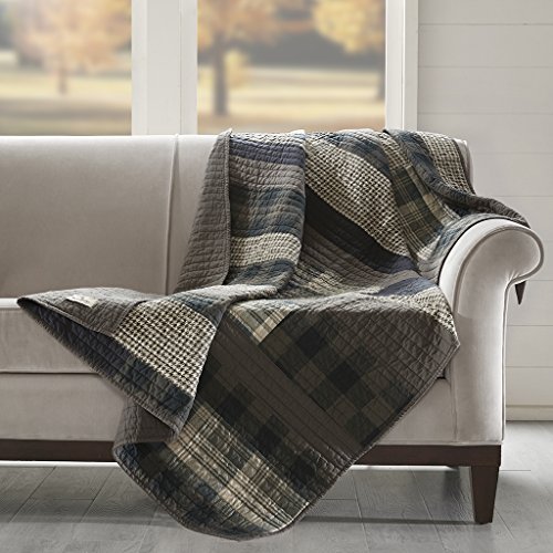 Woolrich Luxury Quilted Throw - Cabin Lifestyle, Patchwork with Moose Design All Season, Lightweight and Breathable Cozy Bedding Layer Throws for Couch Sofa, 50" W x 70" L, Winter Hills Taupe