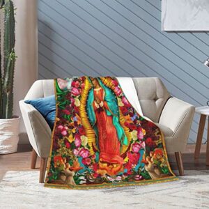 Our Lady of Guadalupe Fleece Blanket Throw Blanket, Ultra-Soft Cozy Micro Fleece Blanket for Sofa, Couch, Bed, Camping, Travel, & Car Use-All Seasons Suitable50 X40