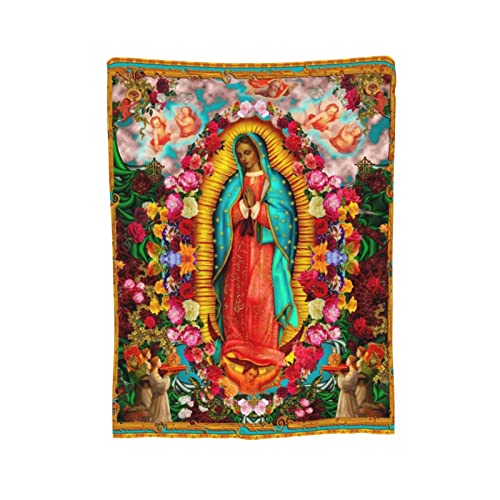 Our Lady of Guadalupe Fleece Blanket Throw Blanket, Ultra-Soft Cozy Micro Fleece Blanket for Sofa, Couch, Bed, Camping, Travel, & Car Use-All Seasons Suitable50 X40