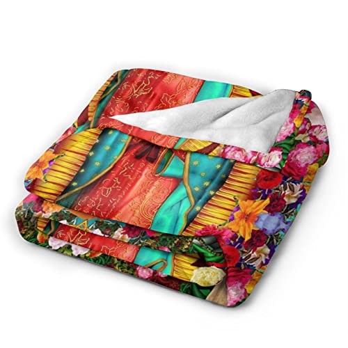 Our Lady of Guadalupe Fleece Blanket Throw Blanket, Ultra-Soft Cozy Micro Fleece Blanket for Sofa, Couch, Bed, Camping, Travel, & Car Use-All Seasons Suitable50 X40