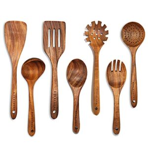 wooden spoons for cooking,7pcs wooden utensils for cooking teak wooden kitchen utensil set wooden cooking utensils wooden spatula for cooking