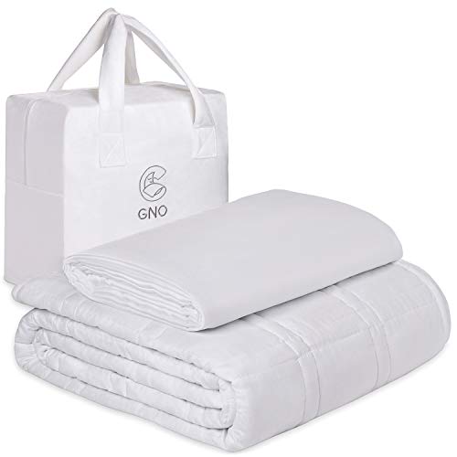 GNO Premium Adult Weighted Blanket & Removable Bamboo Cover - (15 Lbs - 48''x72'' Full Size) - 100% Oeko Tex Certified Cooling Cotton & Glass Beads - Organic Heavy Blanket - Designed in USA - White