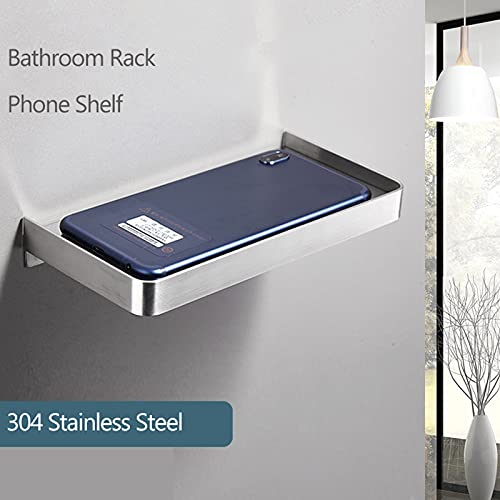 Walfront Stainless Steel Bathroom Phone Rack Holder Wall Mounted Phone Towel Storage Shelf Toilet Bathroom Supplies 185x90mm(Black), Rack