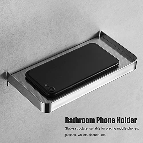 Walfront Stainless Steel Bathroom Phone Rack Holder Wall Mounted Phone Towel Storage Shelf Toilet Bathroom Supplies 185x90mm(Black), Rack