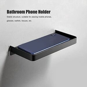 Walfront Stainless Steel Bathroom Phone Rack Holder Wall Mounted Phone Towel Storage Shelf Toilet Bathroom Supplies 185x90mm(Black), Rack