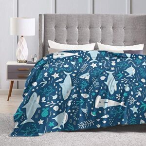 MSGUIDE Cartoon Blue Sharks with Sealifethrow Soft Flannel Fleece Throw Blanket，Lightweight Warm Microfiber Plush Couch Sofa Bed Blanket for Adults Kids(50"x40")