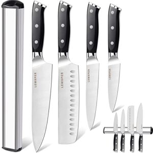 lemsper professional chef's knife set 5pcs - 3.5-8 inch set kitchen knives with magnetic knife strip,5cr15mov german carbon stainless steel sharp knives set for kitchen with gift box