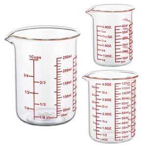high borosilicate glass measuring cup set-v-shaped spout，includes 60ml(2oz), 120ml(4oz), and 250ml(8oz) glass measuring beaker for kitchen or restaurant, easy to read